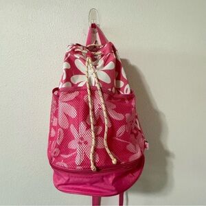 Gap Factory Y2K Circular Floral Beach Pool Backpack Pink White Slipper Carrier